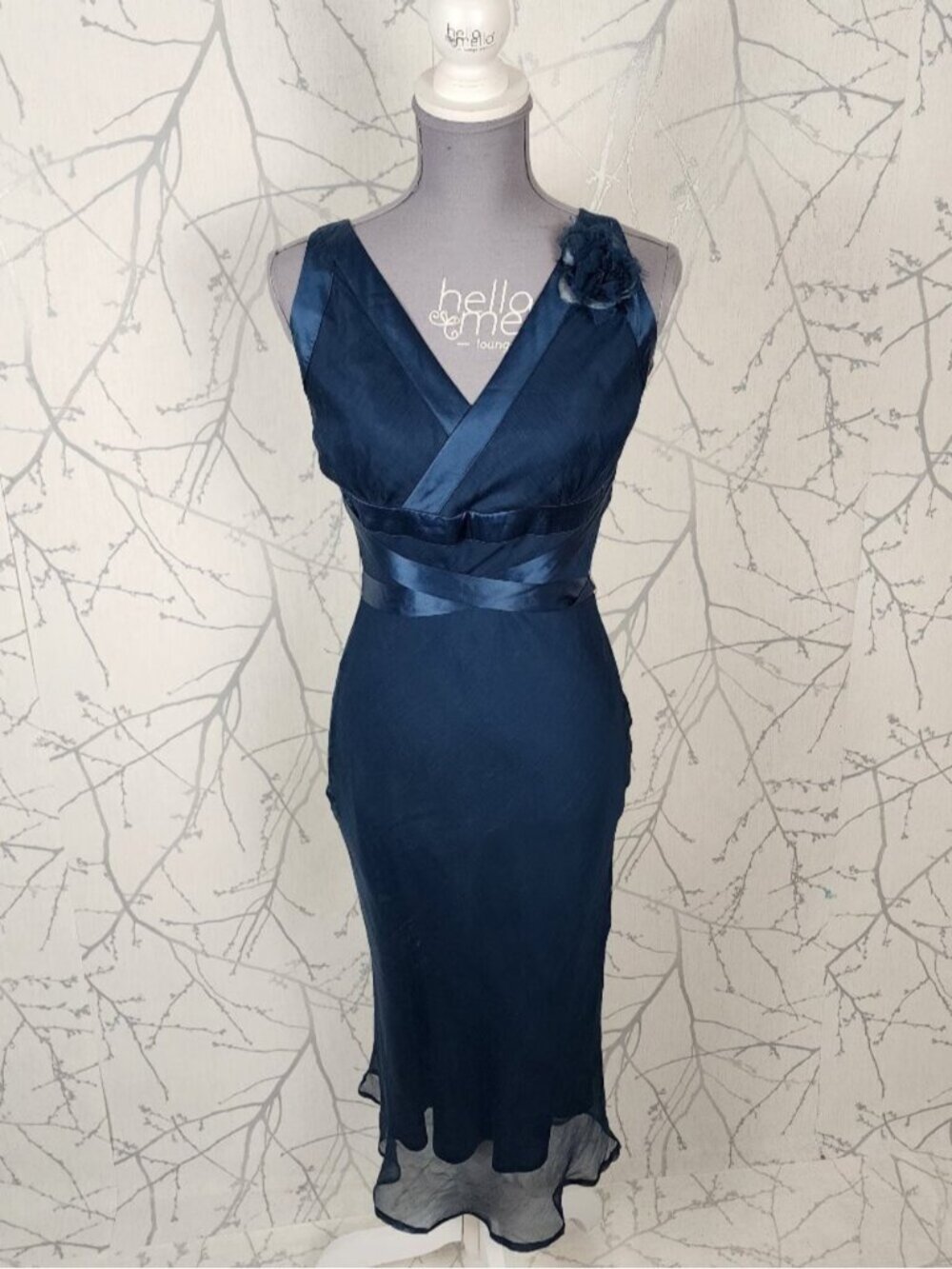 Caroll Paris Blue Silk Chiffon Overlay Surplice Midi Dress